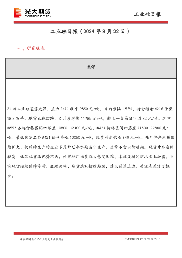 工业硅日报