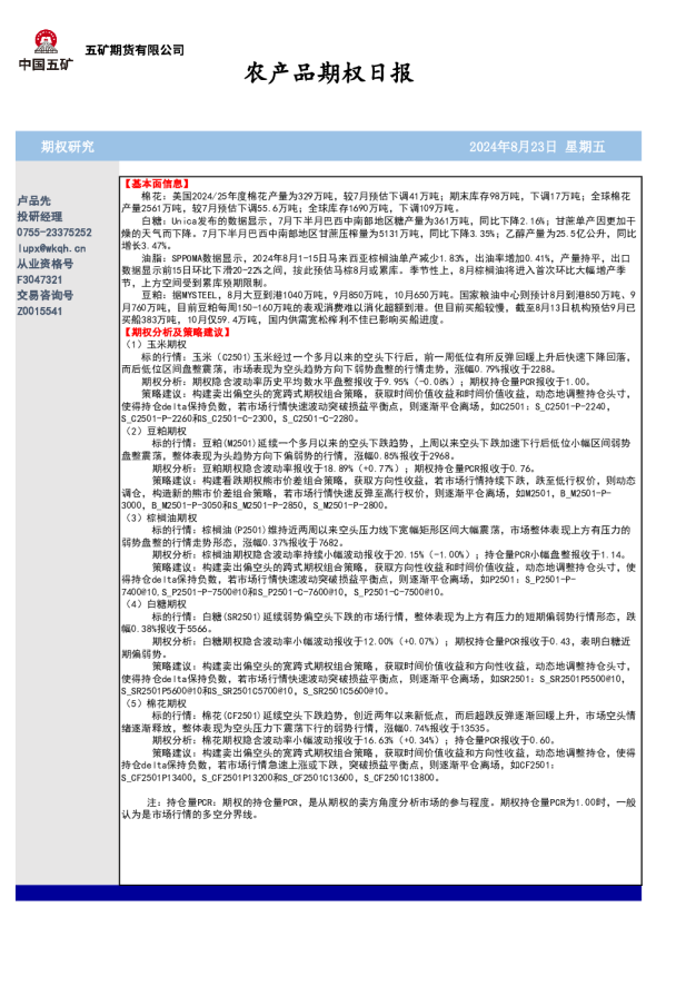 农产品期权日报