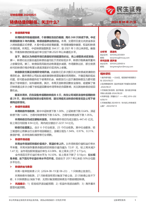 转债估值创新低，关注什么？