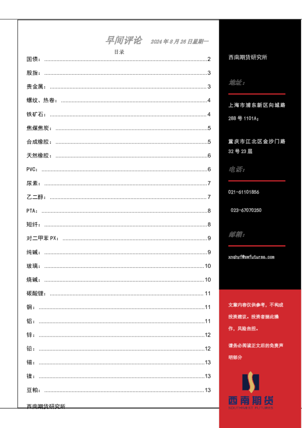 西南期货早间评论