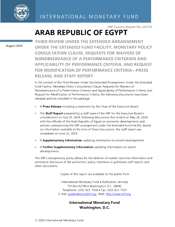 埃及阿拉伯共和国：延长安排下扩展基金设施之第三期审查，货币政策咨询条款，违反绩效指标豁免请求及绩效指标适用性请求，以及绩效指标修改请求-新闻公报；和工作人员报告