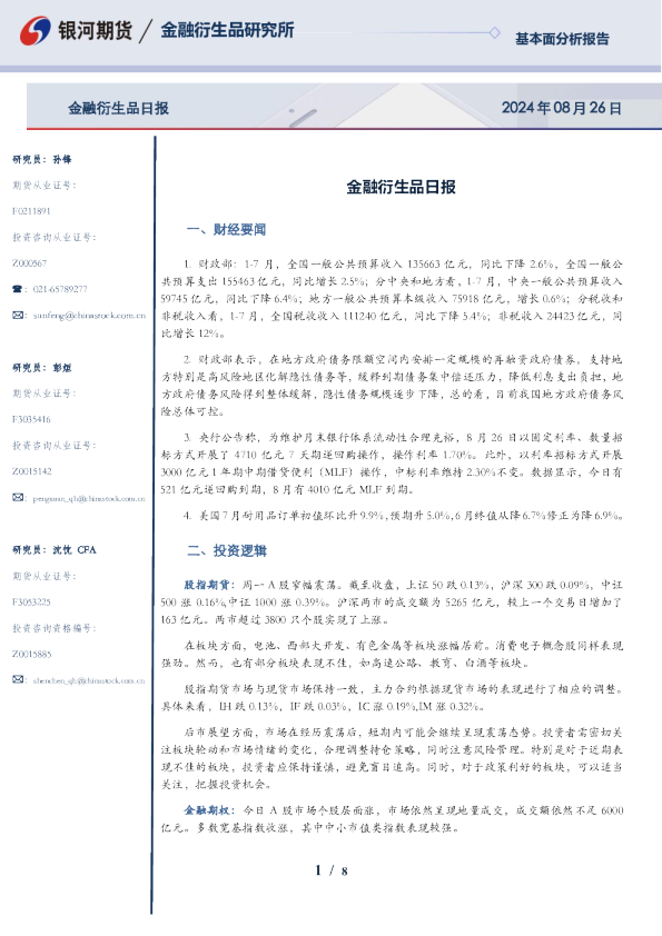 金融衍生品日报