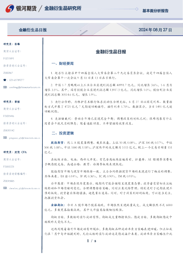 金融衍生品日报