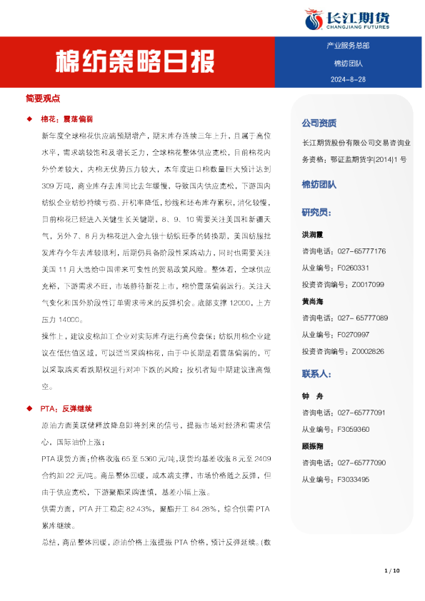 棉纺策略日报