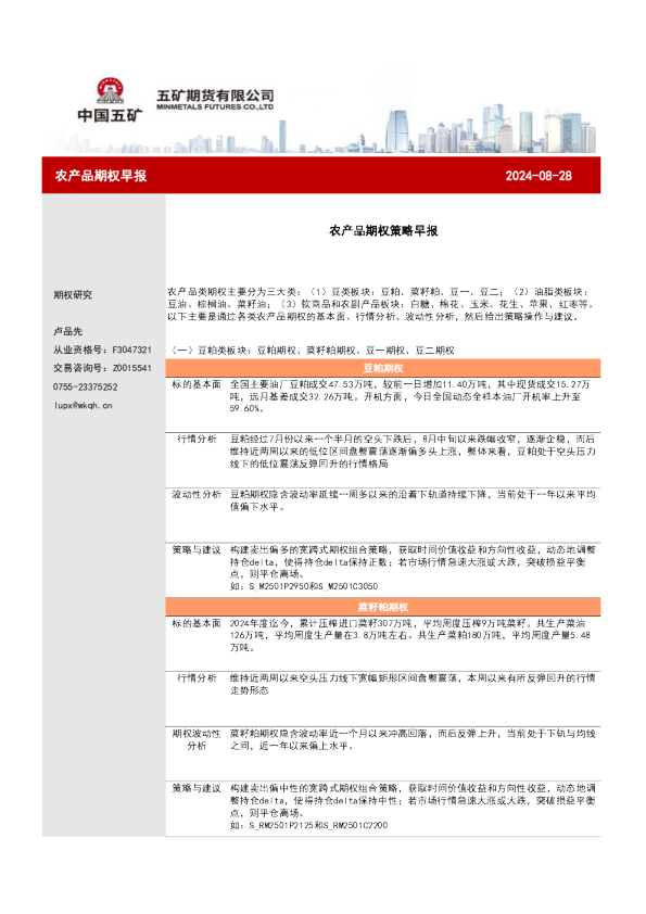 农产品期权策略早报