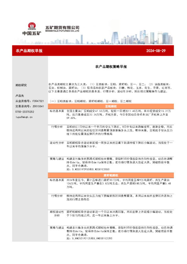 农产品期权早报