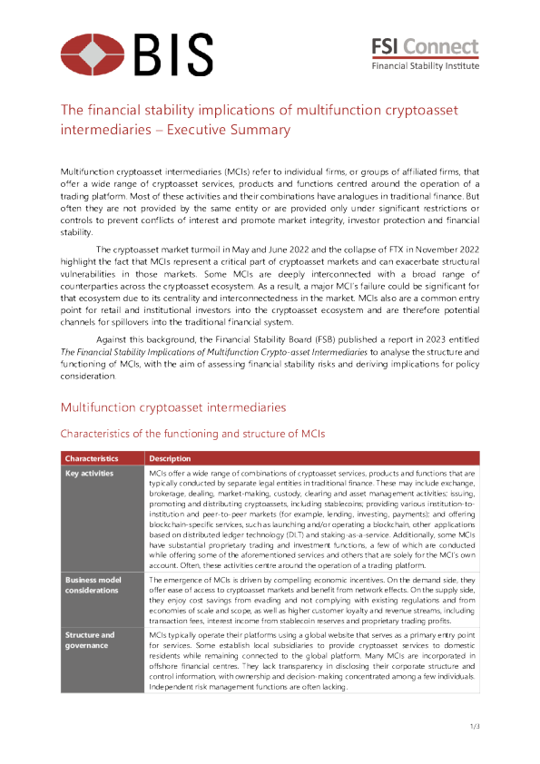 多功能密码资产中介对金融稳定性的影响 - 执行摘要