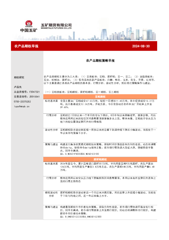农产品期权策略早报