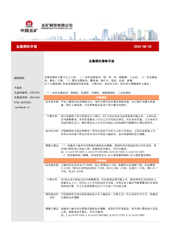 金属期权策略早报