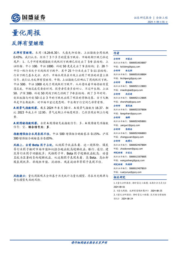 量化周报：反弹有望继续