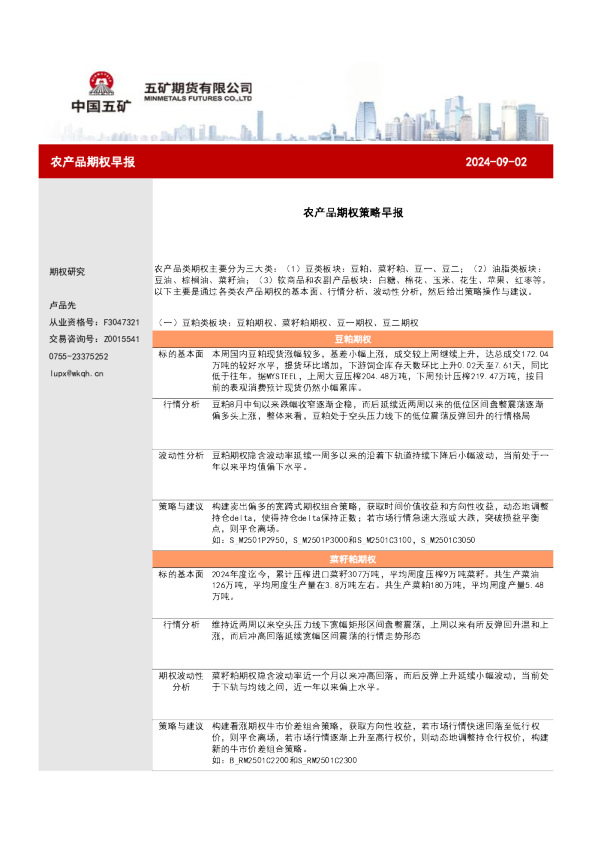 农产品期权策略早报