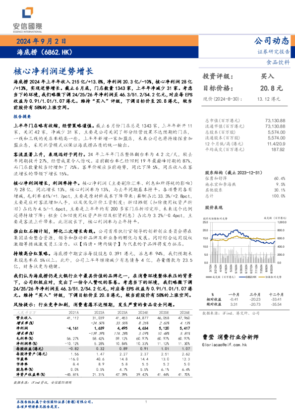 核心净利润逆势增长