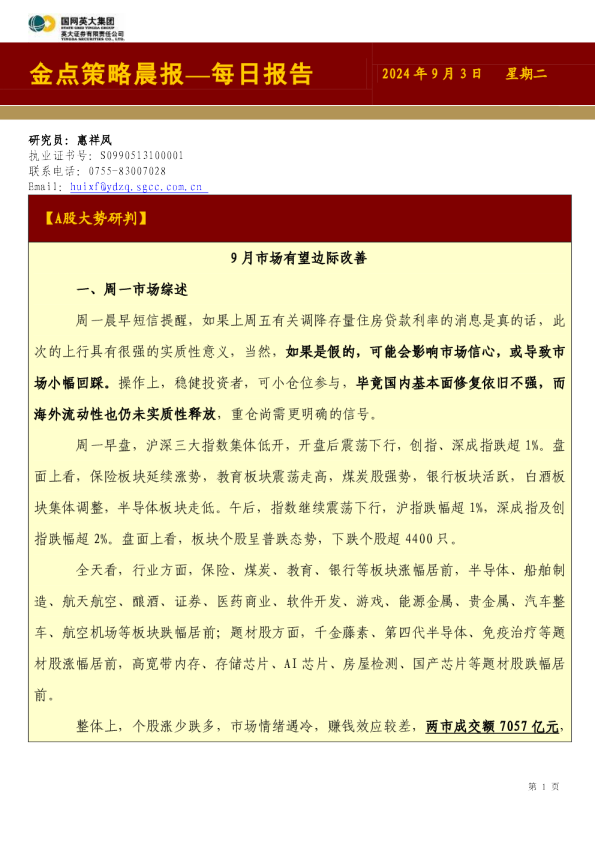 金点策略晨报—每日报告