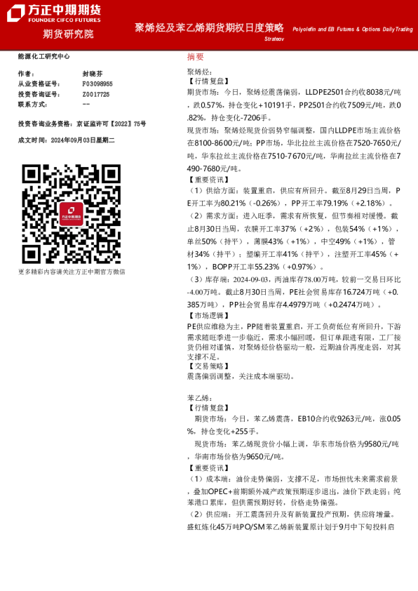 聚烯烃及苯乙烯期货期权日度策略