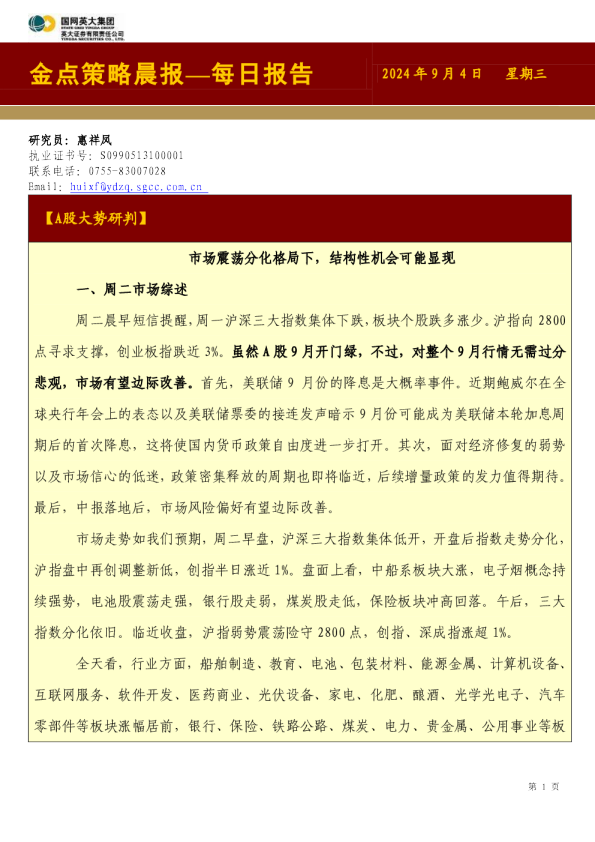金点策略晨报—每日报告