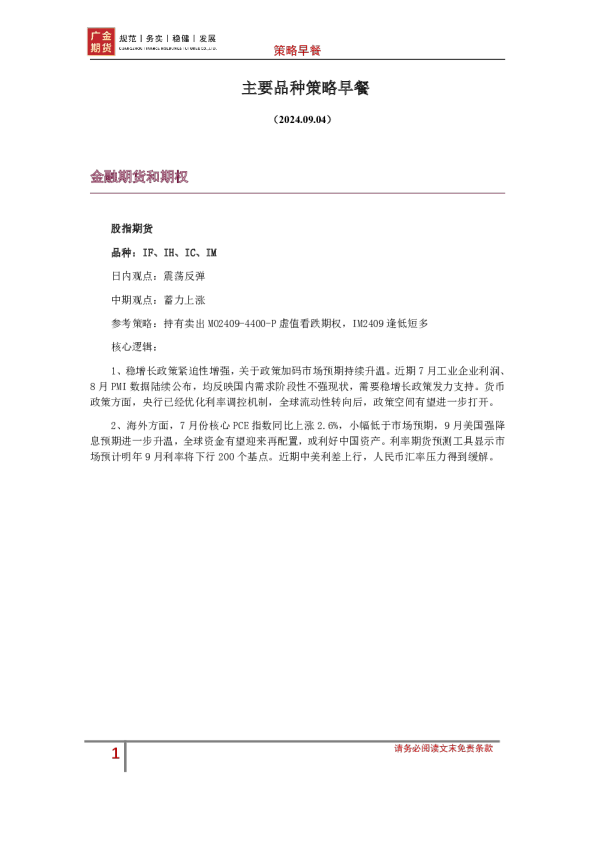 主要品种策略早餐