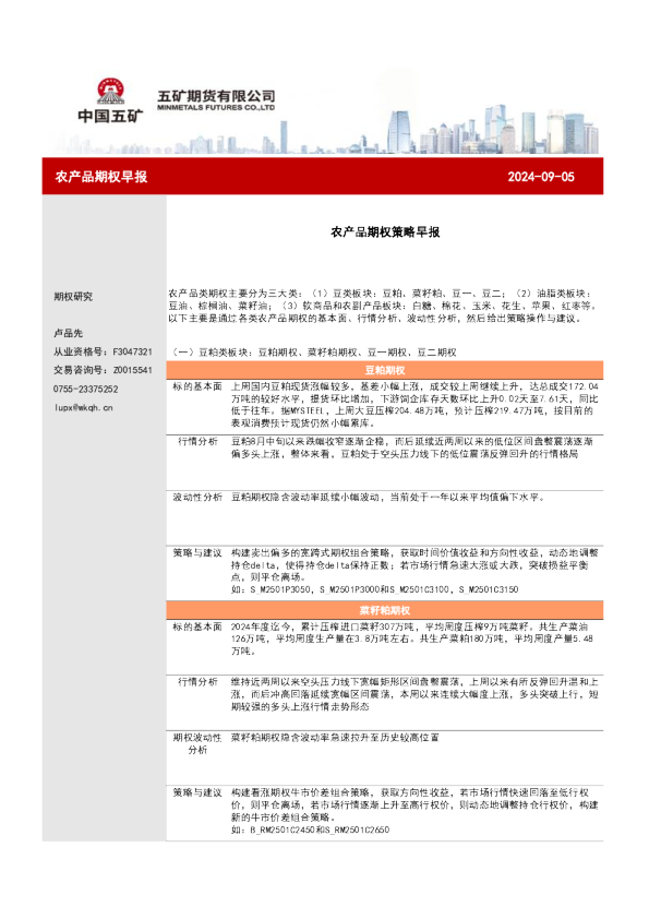 农产品期权策略早报