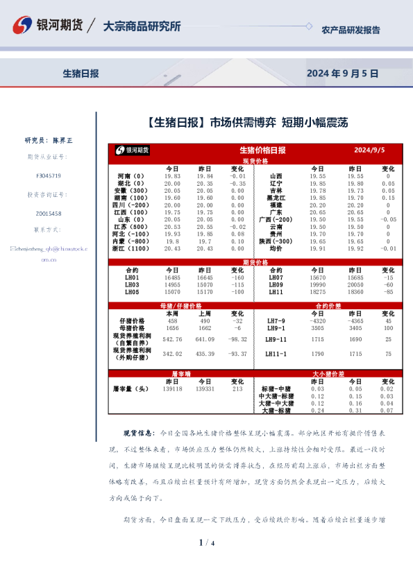 银河期货生猪日报