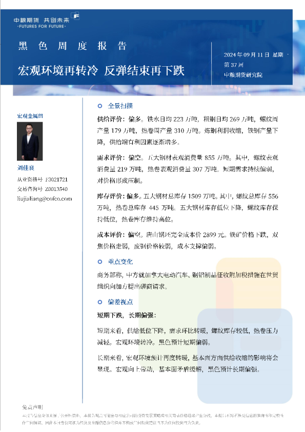 黑色周报：宏观环境再转冷，反弹结束再下跌