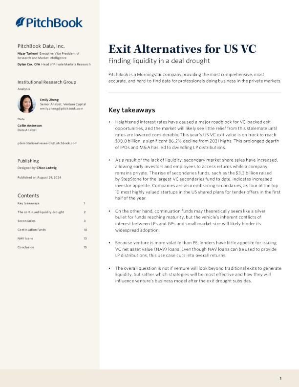 美国风险投资的退出选择2024