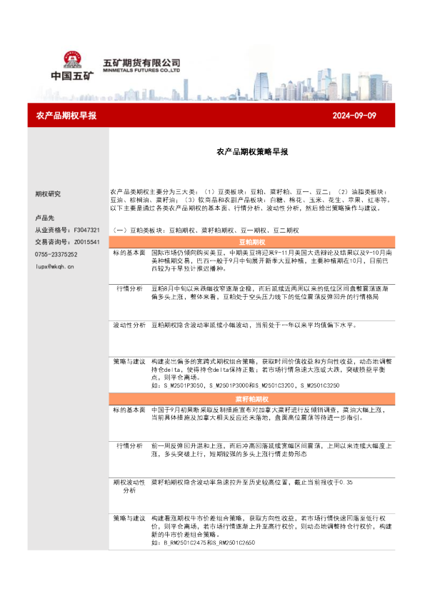 农产品期权早报