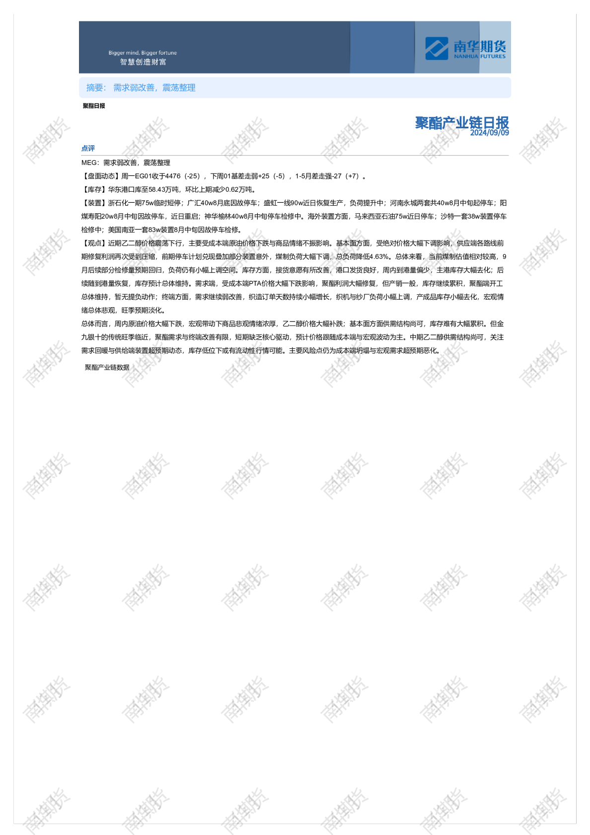 南华聚酯产业日报(0909)