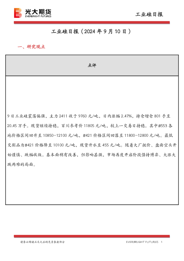 工业硅日报