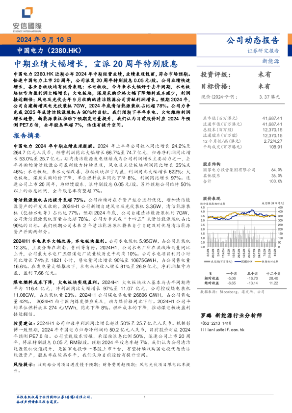 中期业绩大幅增长，宣派20周年特别股息