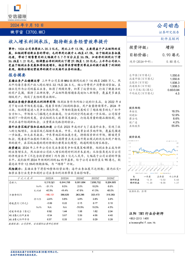 收入增长利润承压，期待新业务经营效率提升