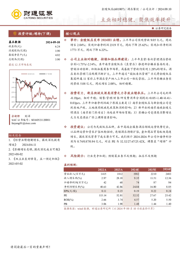 主业相对稳健，聚焦效率提升