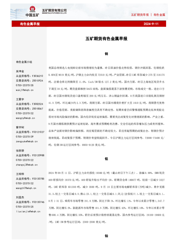 有色金属早报