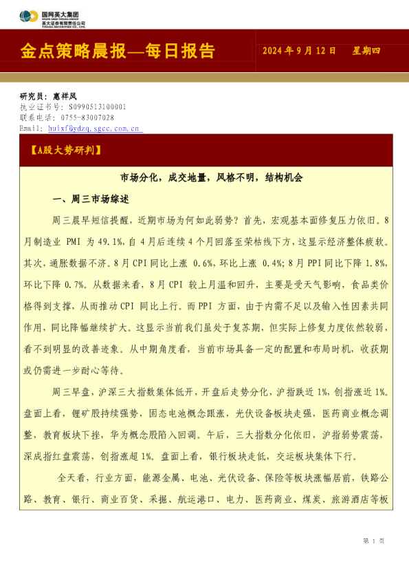 金点策略晨报—每日报告
