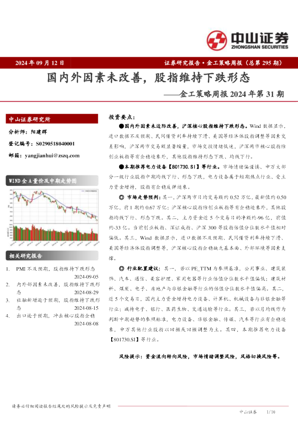 金工策略周报2024年第31期：国内外因素未改善，股指维持下跌形态