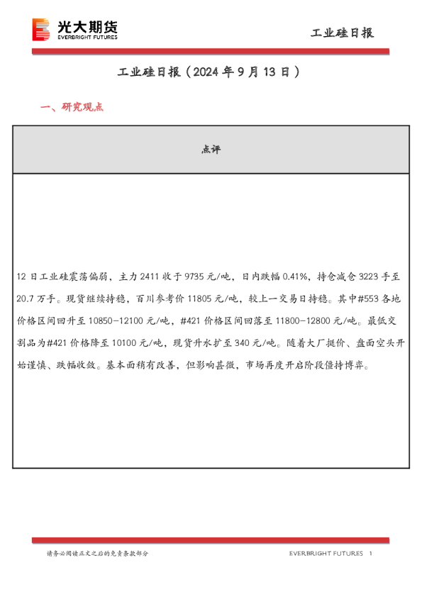 工业硅日报