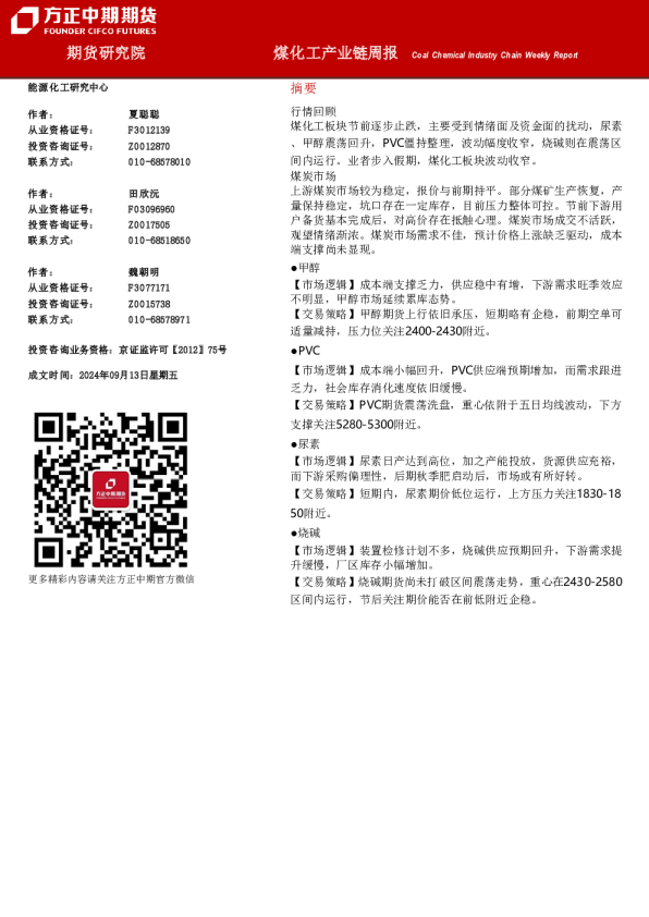 煤化工产业链周报