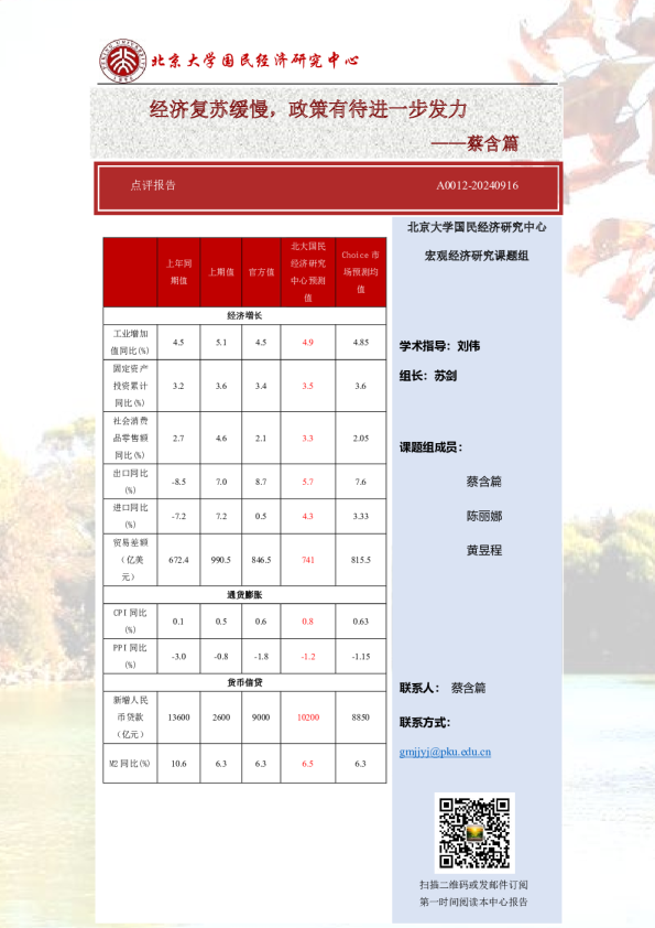点评报告：经济复苏缓慢，政策有待进一步发力
