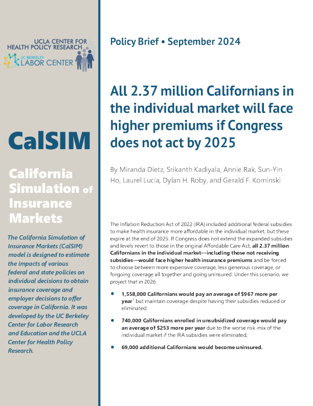 如果国会在 2025 年之前不采取行动 ， 个人市场上的所有 237 万加利福尼亚人将面临更高的保费