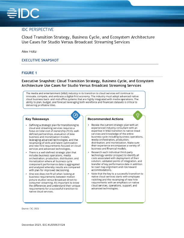 IDC 视点：工作室与广播流媒体服务的云迁移策略