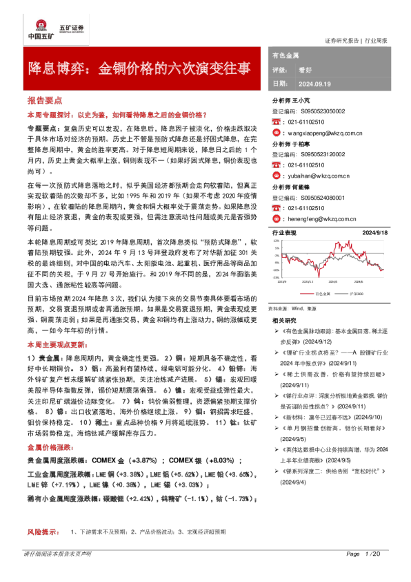 有色金属行业周报：降息博弈：金铜价格的六次演变往事