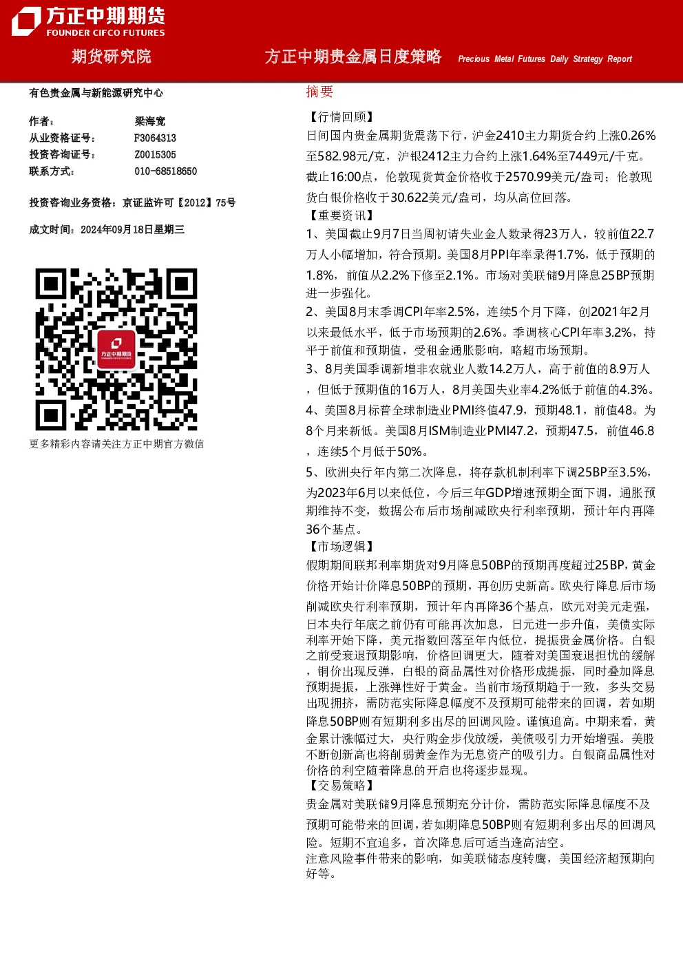 方正中期贵金属日度策略