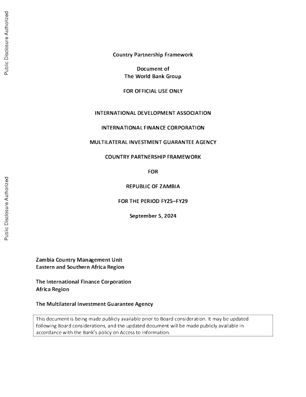 Zambia - Country Partnership Framework for the Period FY25-FY29