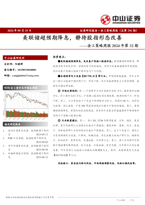 金工策略周报2024年第32期：美联储超预期降息，静待股指形态改善