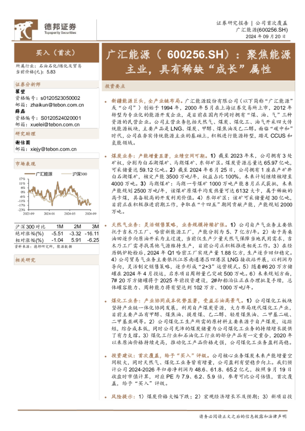 聚焦能源主业，具有稀缺“成长”属性