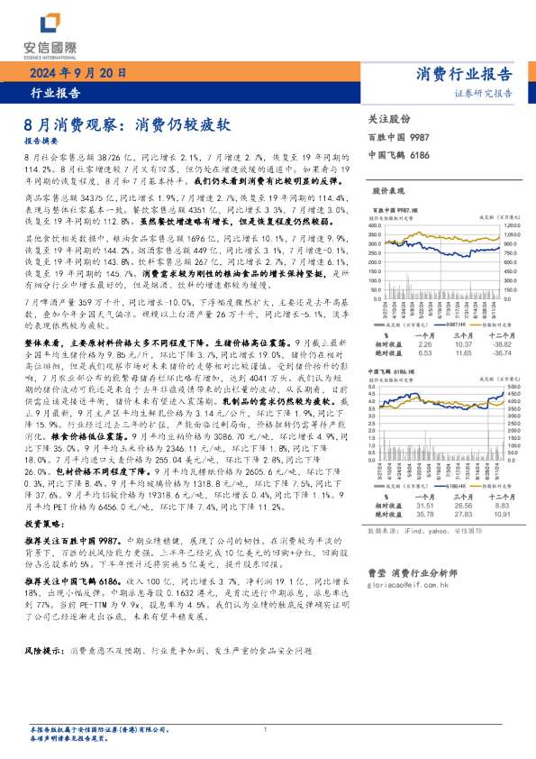 8月消费观察：消费仍较疲软