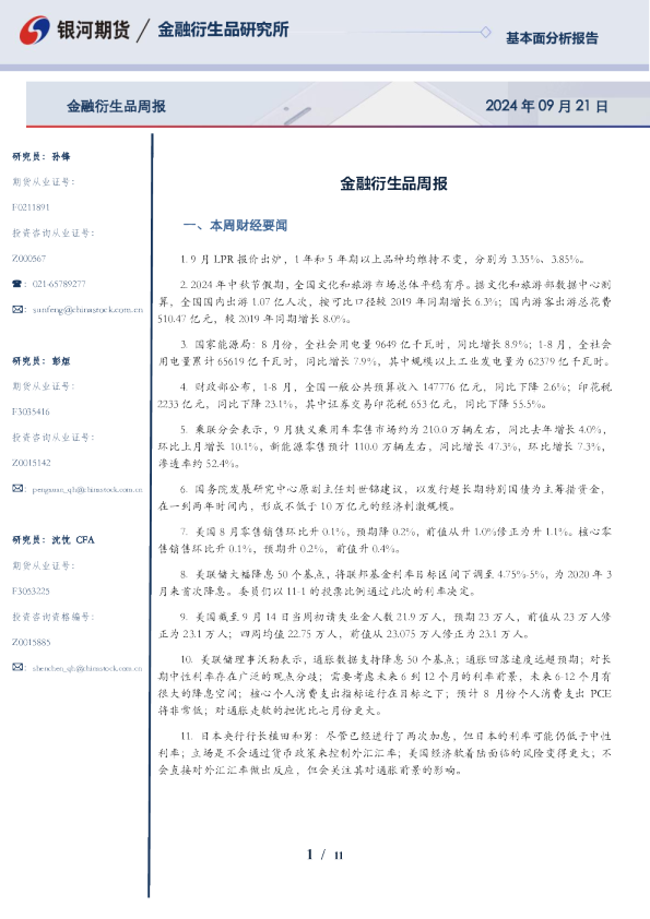 金融衍生品周报