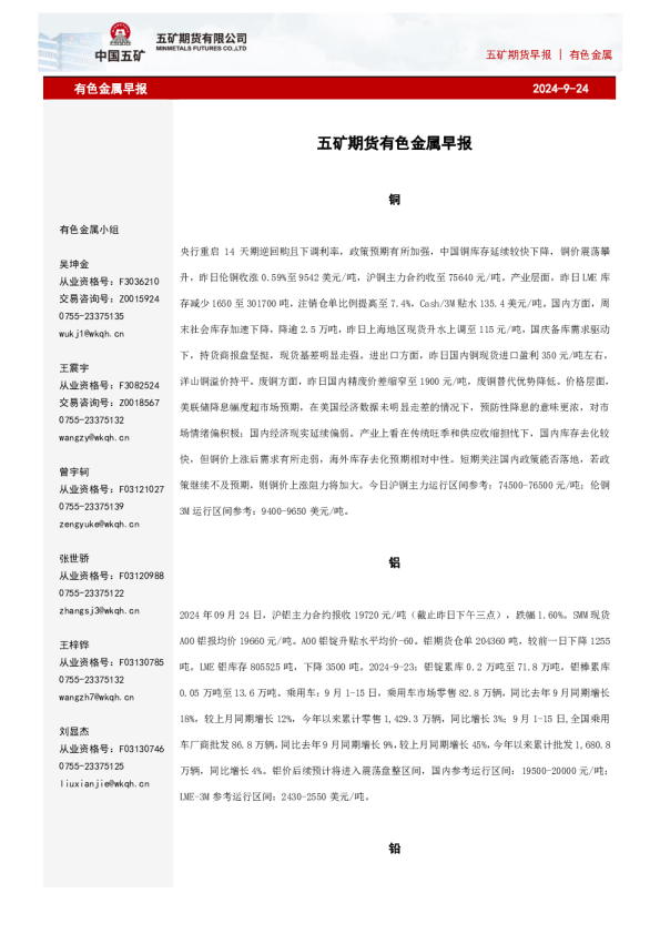 有色金属早报