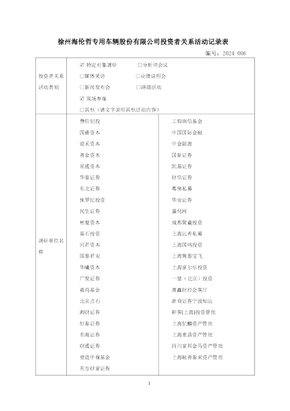 海伦哲投资者关系管理信息