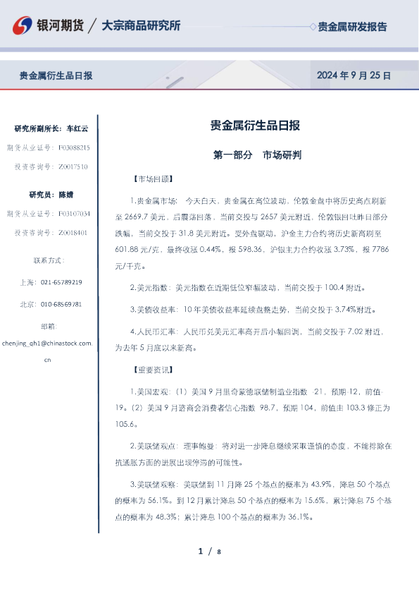 贵金属衍生品日报