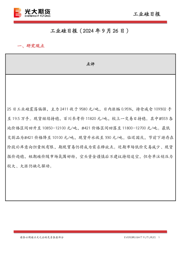 工业硅日报