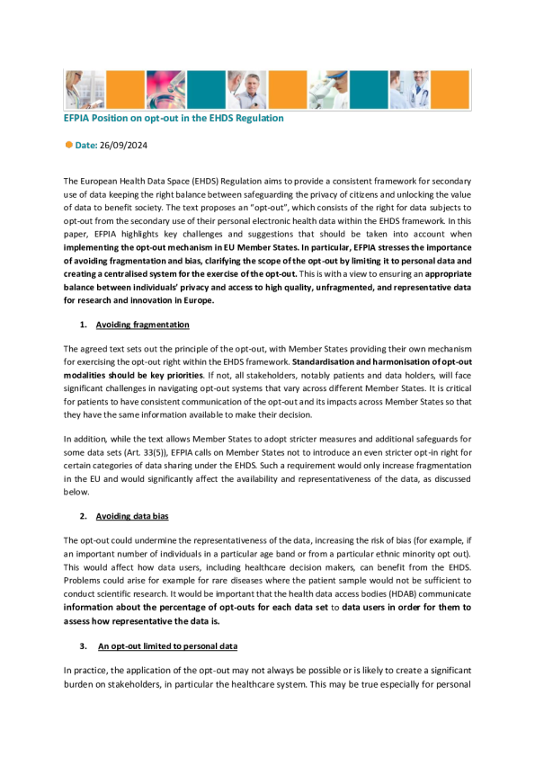 EFPIA关于EHDS法规中退出机制的立场
